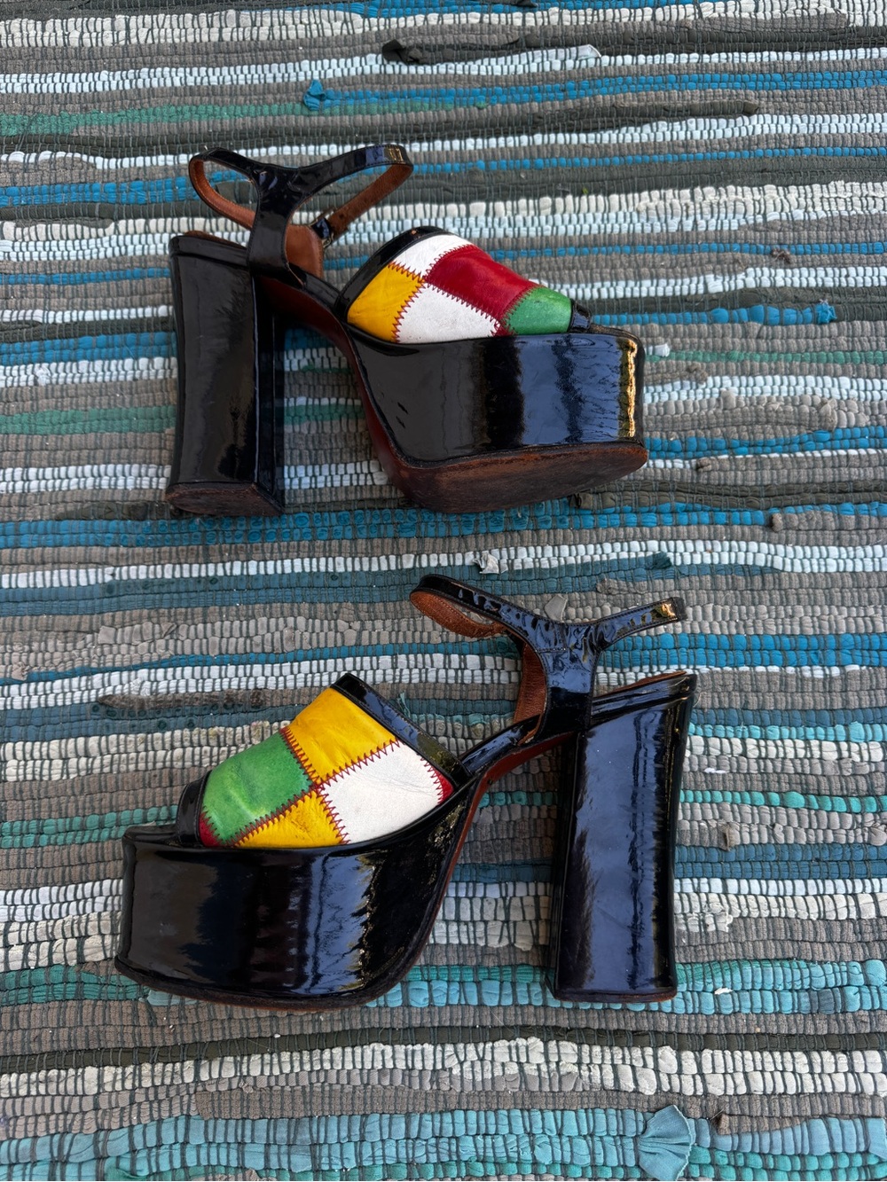 70s Vintage Patchwork Disco Platforms Sz 6.5